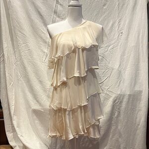 Halston Heritage One-Shoulder Layered Dress in Cream
